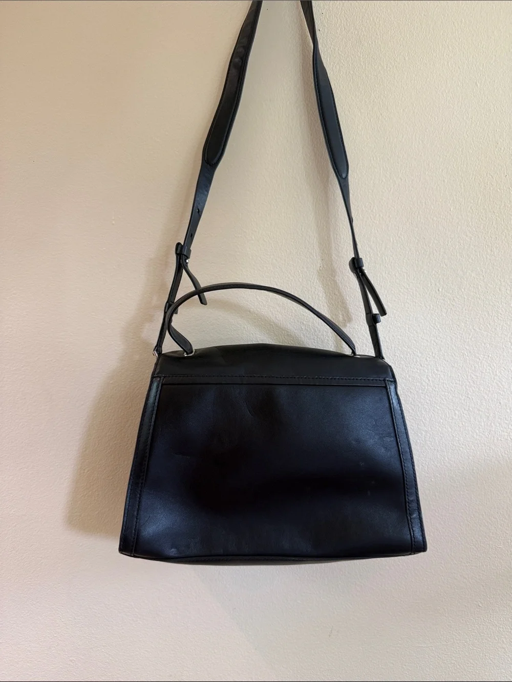 Michael Kors Black Leather Satchel with Silver-Tone Lock